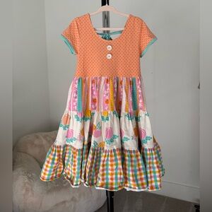 Eleanor Rose Colorful Kids Dress with Pumpkins and Multicolor Patterns